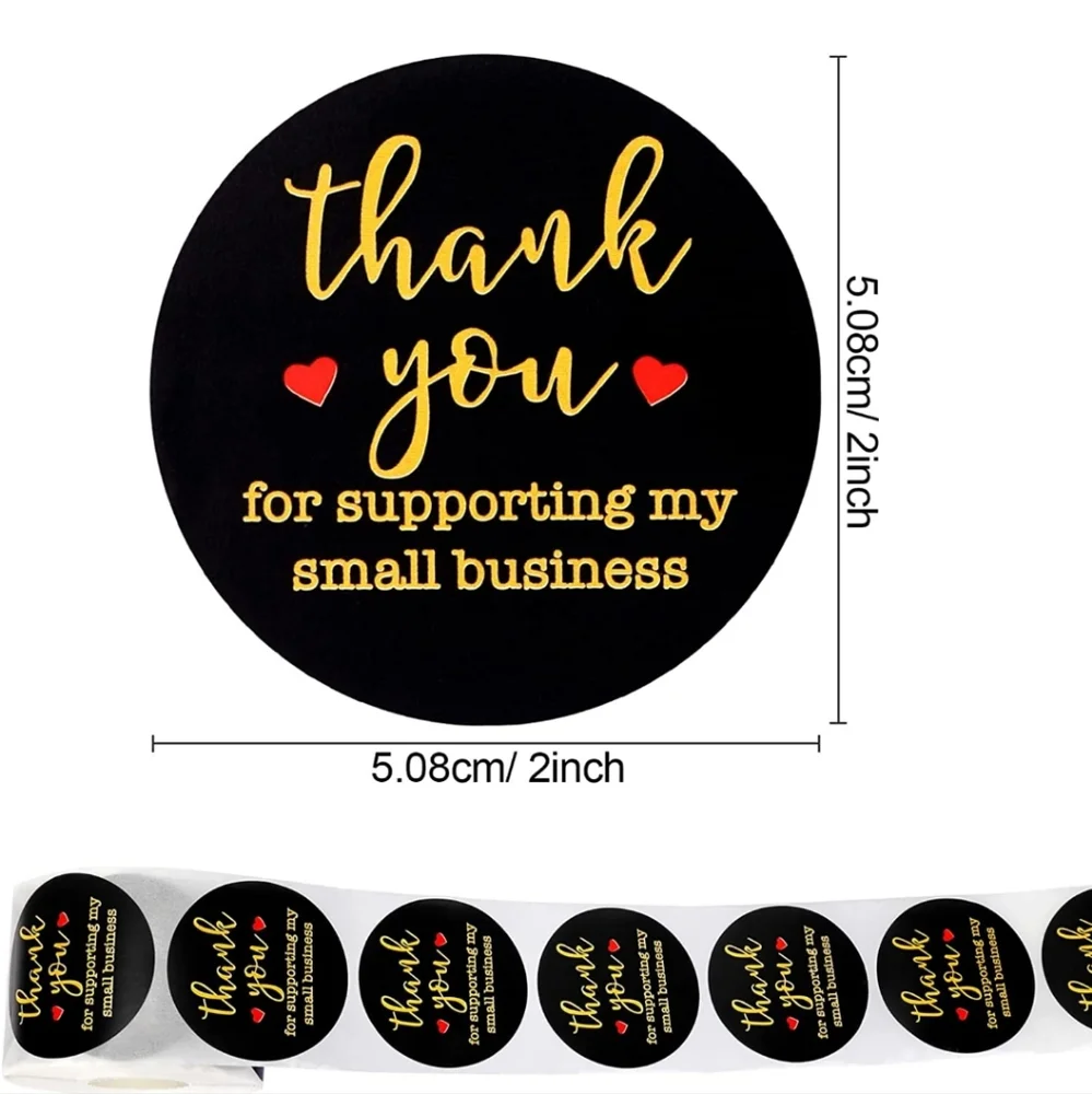50 ct Stickers 2 inch, Black Thank You Labels Sticker, Thank You for Sup…